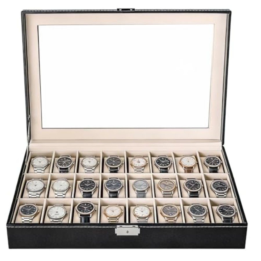 Watch Display Box - 24 Slots Watch Box, PU Leather