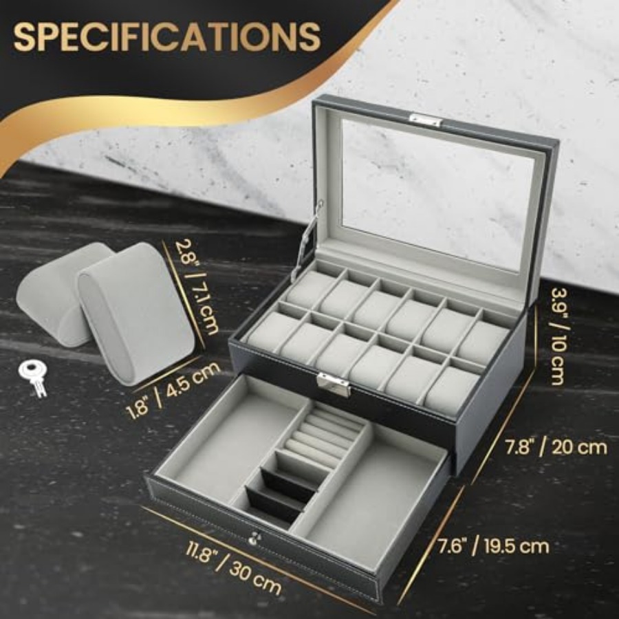 12 Slot PU Leather Lockable Wa - Watch Display Box recensione e prezzo