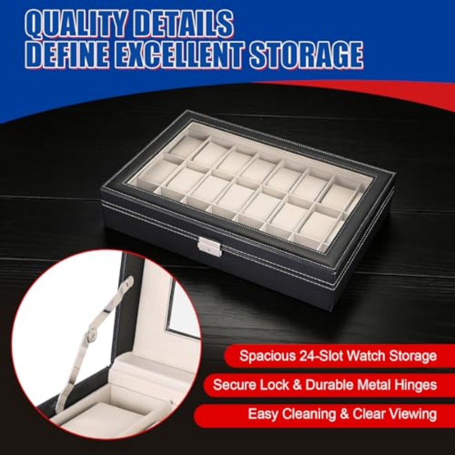 24 Slots Watch Box, PU Leather - Watch Display Box recensione e prezzo