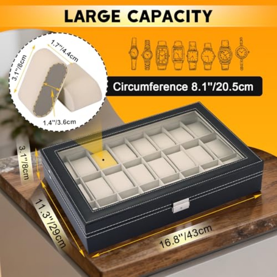 24 Slots Watch Box with Glass  - Watch Display Box recensione e prezzo