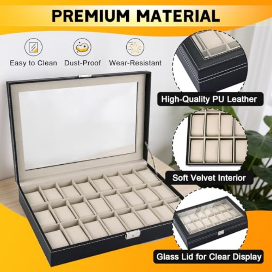 24 Slots Watch Box with Glass  - Watch Display Box recensione e prezzo