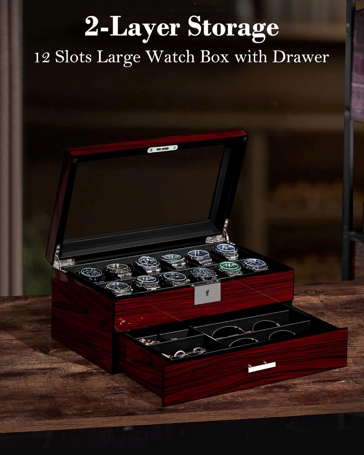 12-Slot Watch Box with Glass L - Watch Display Box recensione e prezzo