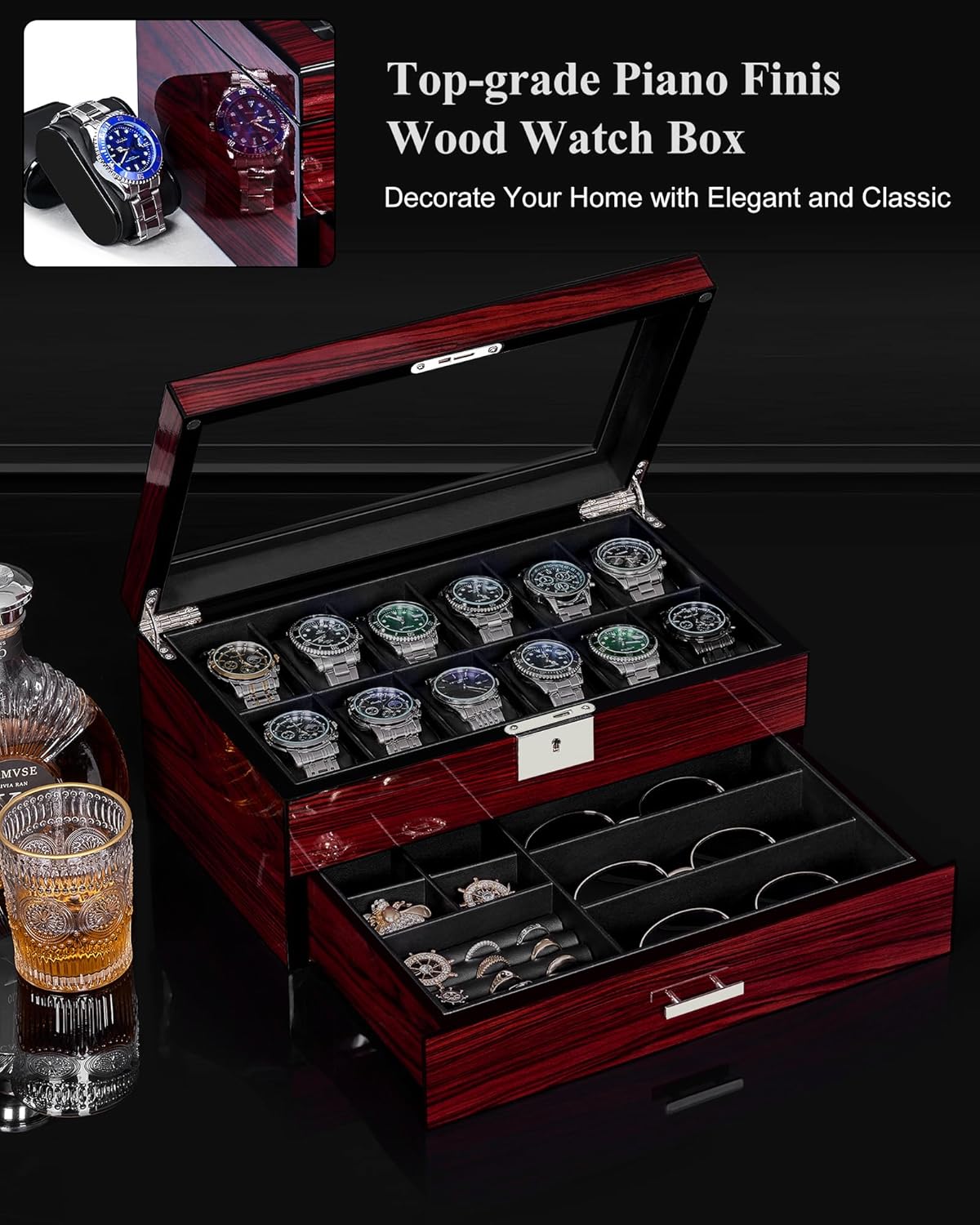12-Slot Watch Box with Glass L - Watch Display Box recensione e prezzo