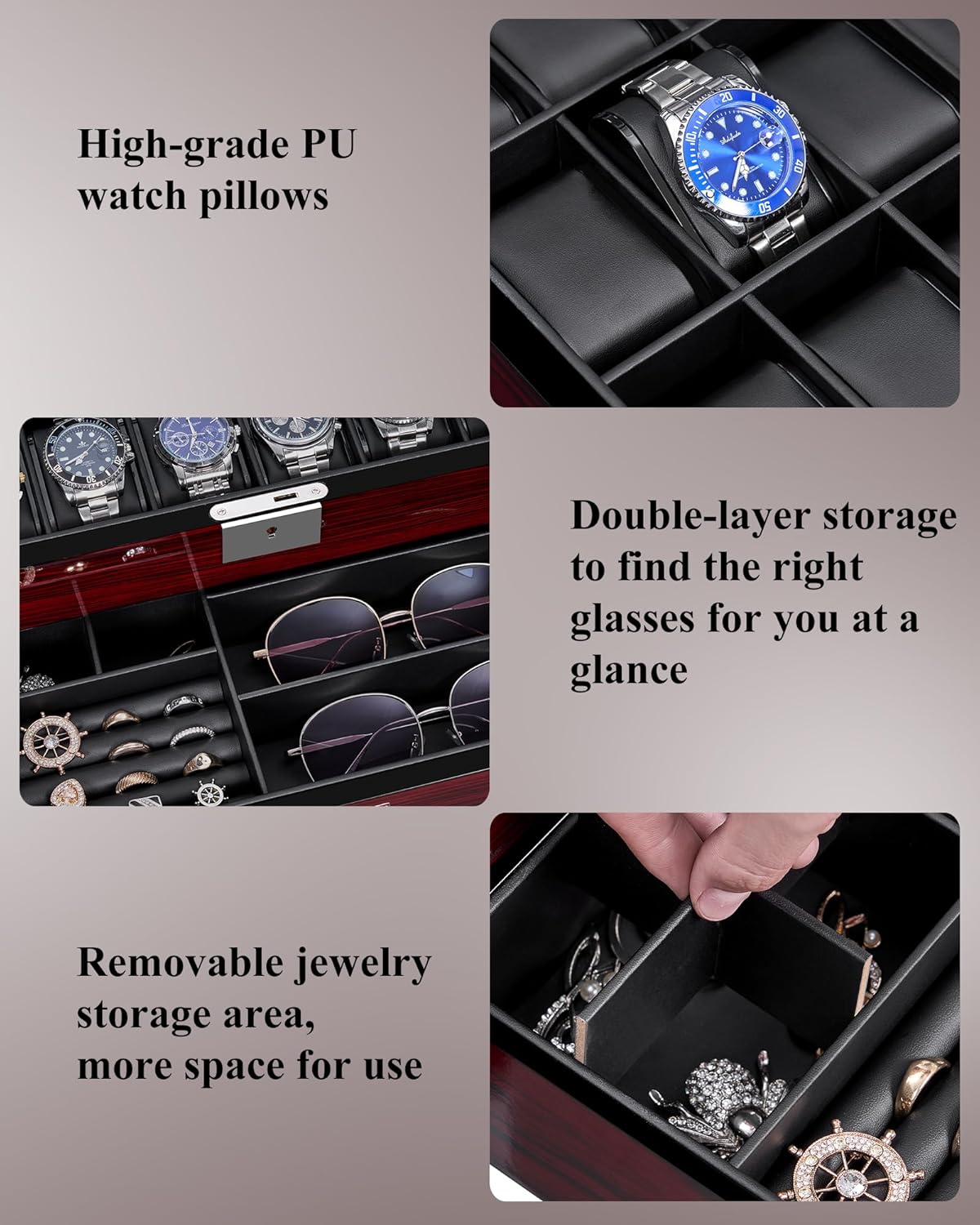 12-Slot Watch Box with Glass L - Watch Display Box recensione e prezzo